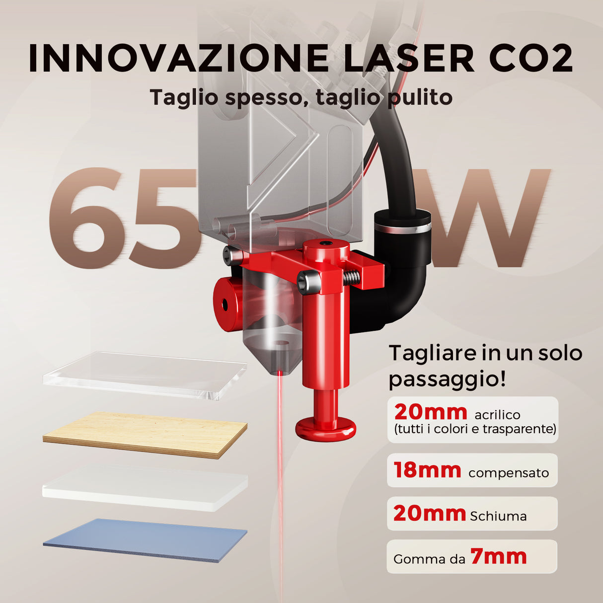 Incisore e taglierina laser CO2 da tavolo Monport Reno65 Pro 65W (24“ X 16”) con nuovo controller DSP e semi-autofocus
