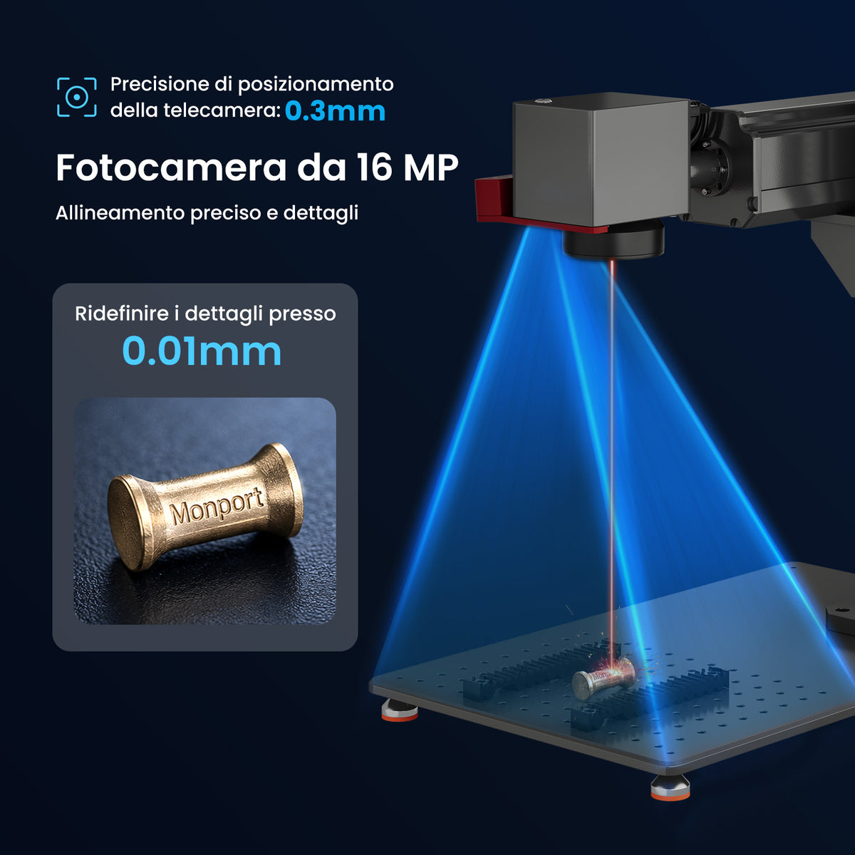 Monport GPro Vision 100W Laser per incisione e marcatura in fibra MOPA Split con Visione Intelligente 16MP e Messa a fuoco automatica
