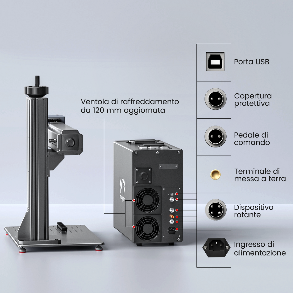 Incisore e marcatore laser a fibra ottica Monport GT 30W con messa a fuoco automatica (5.9“ x 5.9”)
