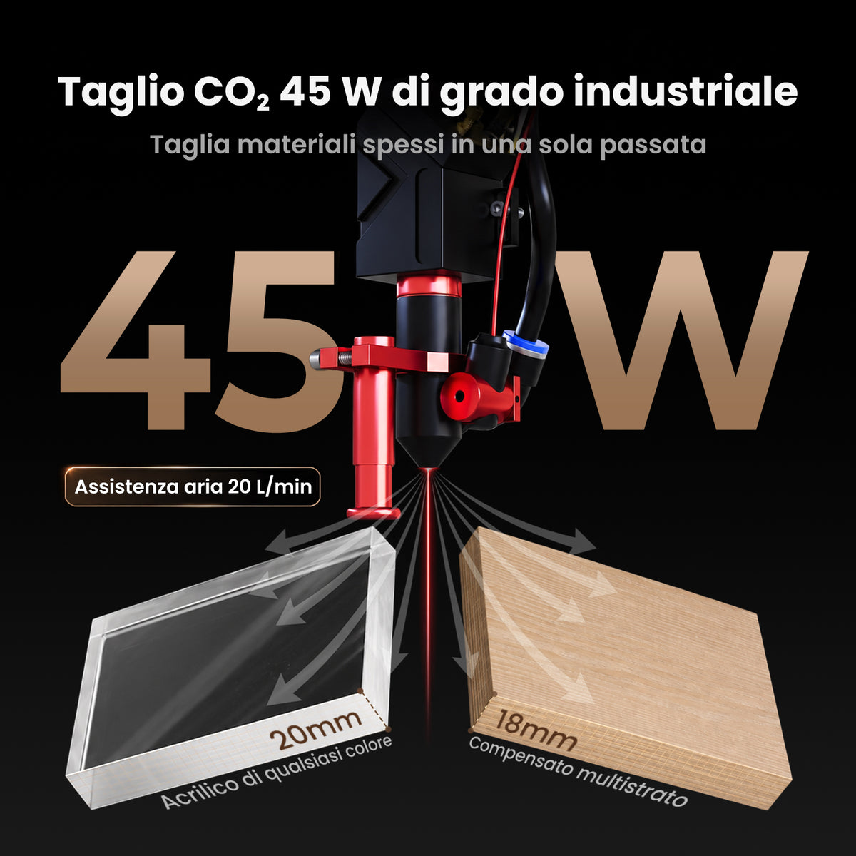 Monport Reno45 Pro Vision Aggiornato 45W Incisore & Tagliatore Laser CO₂ con Raffreddamento ad Acqua Integrato & Fotocamera HD da 8 MP