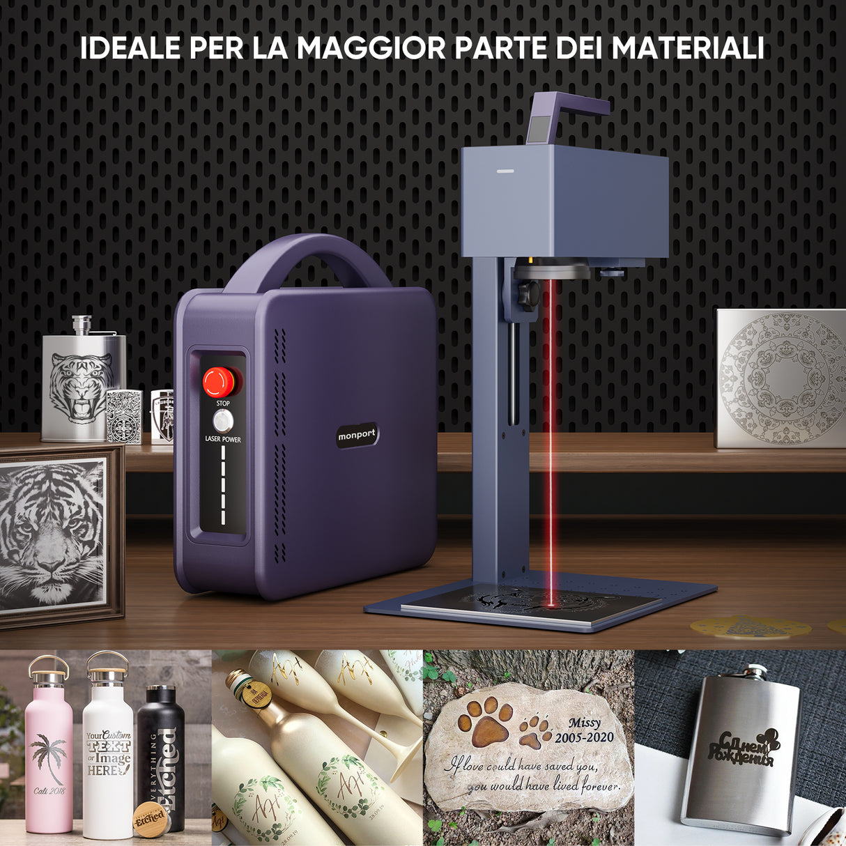 Monport 20W Portable Mini Fiber Laser Engraver per la marcatura a colori del metallo
