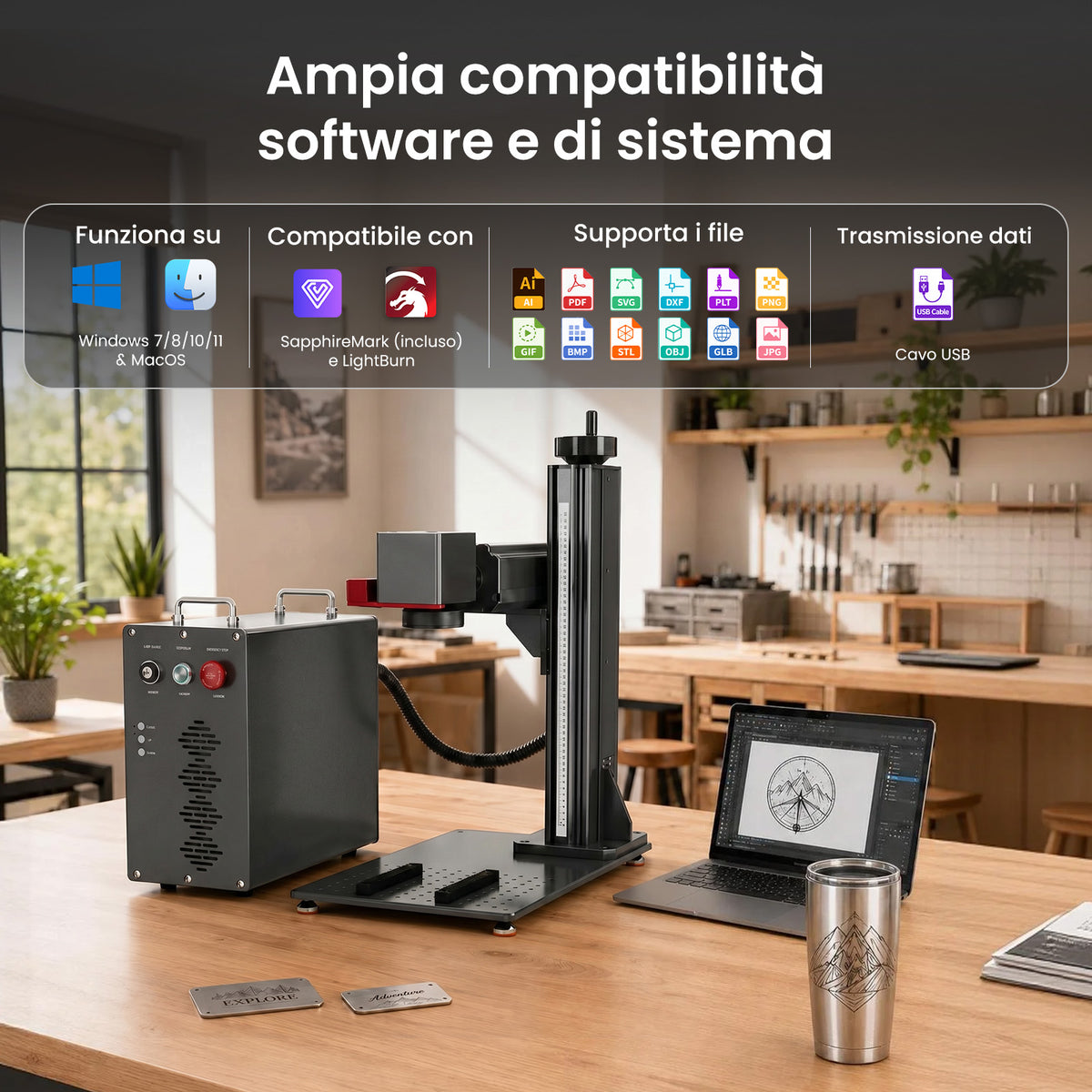Monport GPro Vision 100W Laser per incisione e marcatura in fibra MOPA Split con Visione Intelligente 16MP e Messa a fuoco automatica