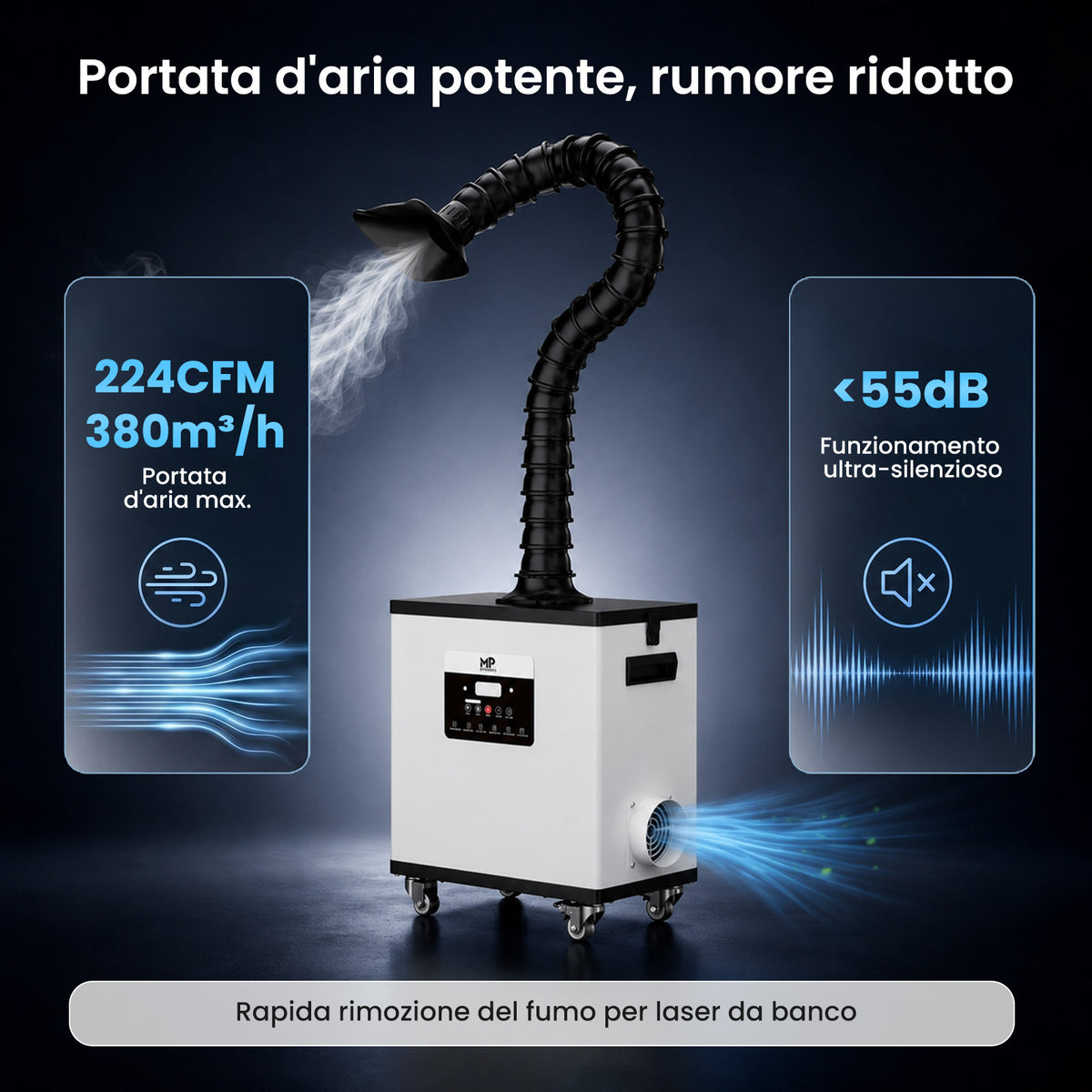 Monport Aspiratore fumi laser 260W con sistema di filtrazione a 4 stadi – Per macchine incisori laser CO₂ e a fibra