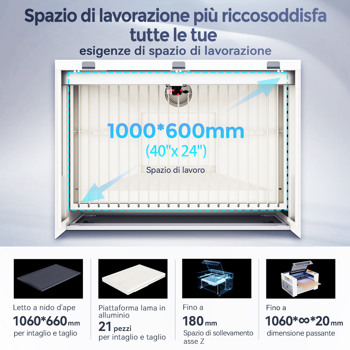 Monport Effi 10S versione aggiornata Macchina per incisione e taglio laser CO2 da 100W con funzione di messa a fuoco automatica e refrigeratore d'acqua integrato