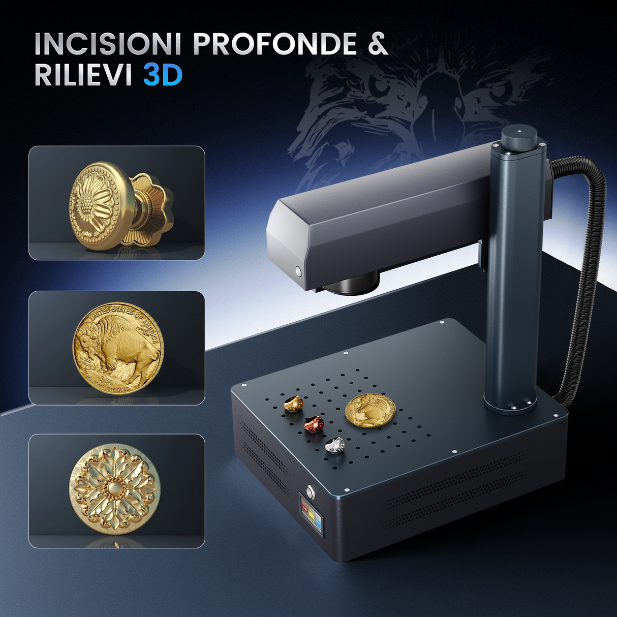 Macchina per incisione e marcatura laser in fibra MOPA integrata Monport GM 30W/60W Pro con messa a fuoco automatica - Macchina