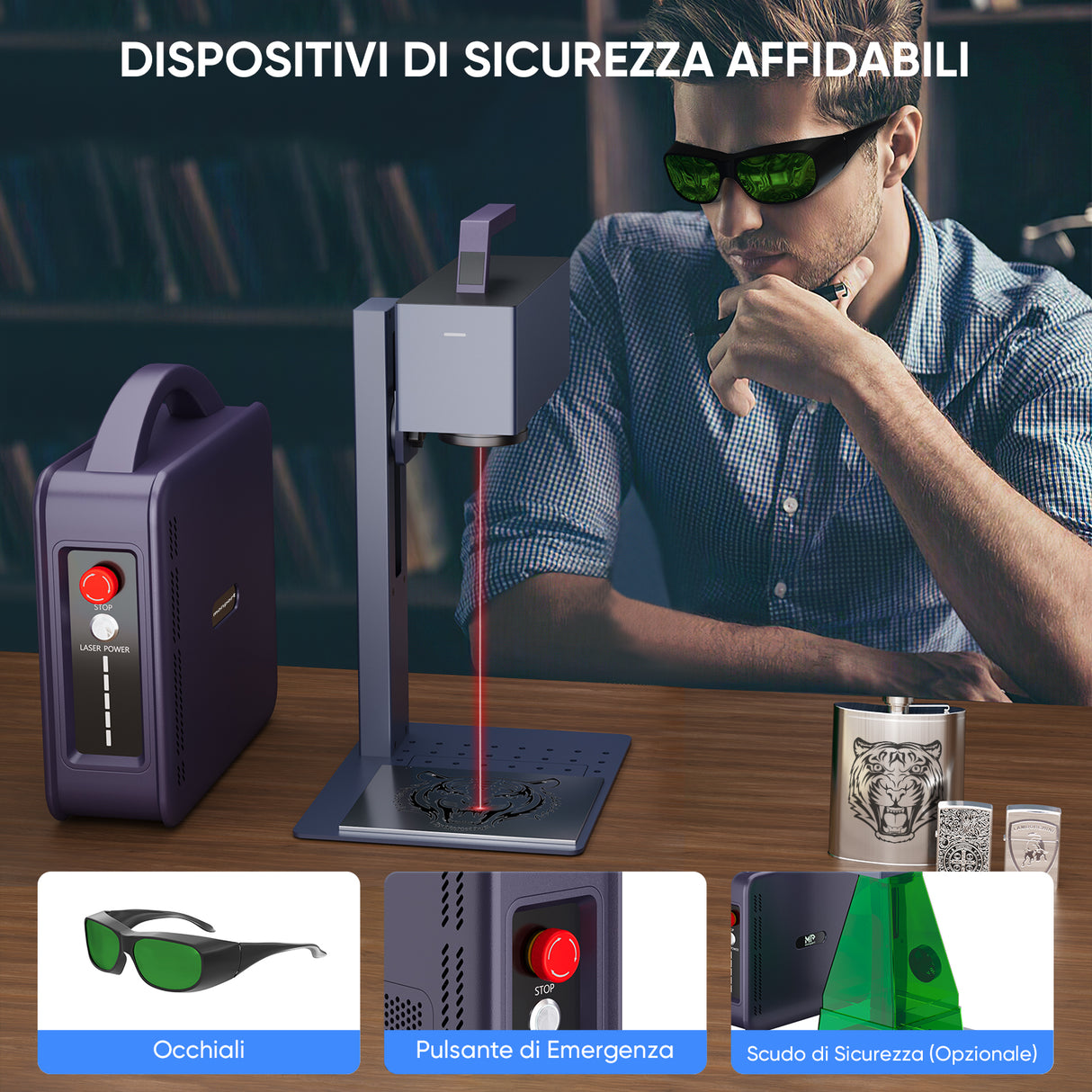 Monport 20W Portable Mini Fiber Laser Engraver per la marcatura a colori del metallo