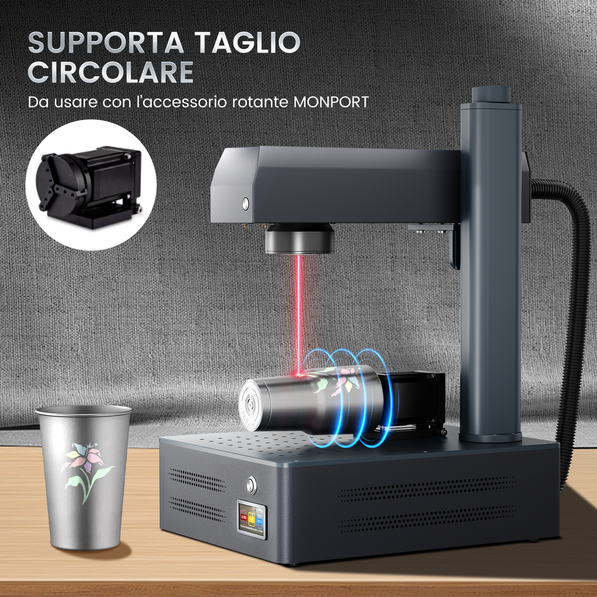 Macchina per incisione e marcatura laser in fibra MOPA integrata Monport GM 60W Pro con messa a fuoco automatica