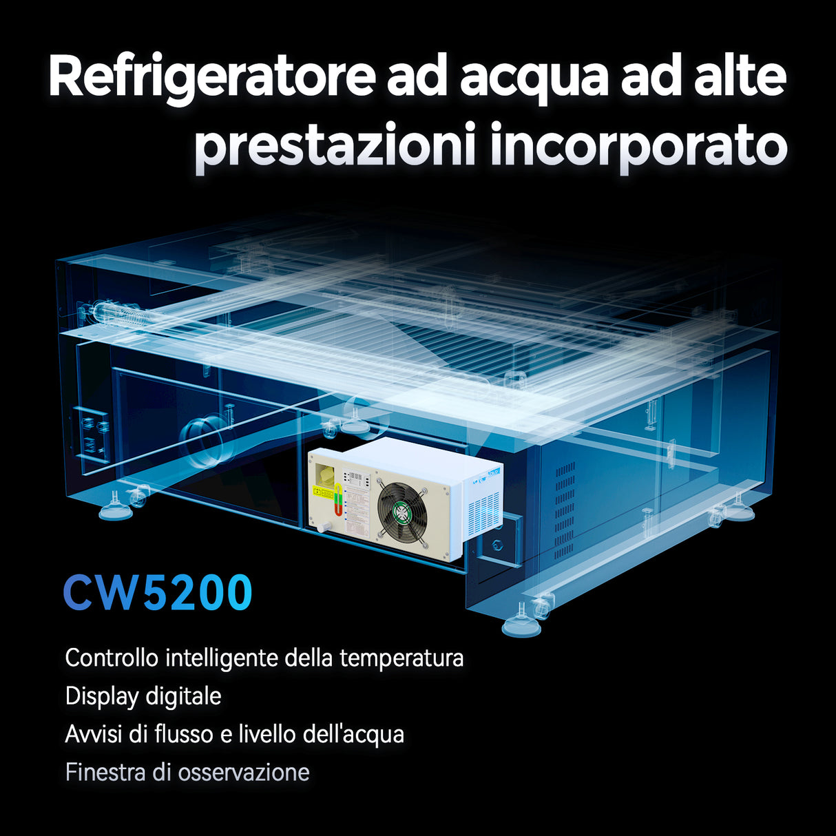 Monport Effi 10S versione aggiornata Macchina per incisione e taglio laser CO2 da 100W con funzione di messa a fuoco automatica e refrigeratore d'acqua integrato