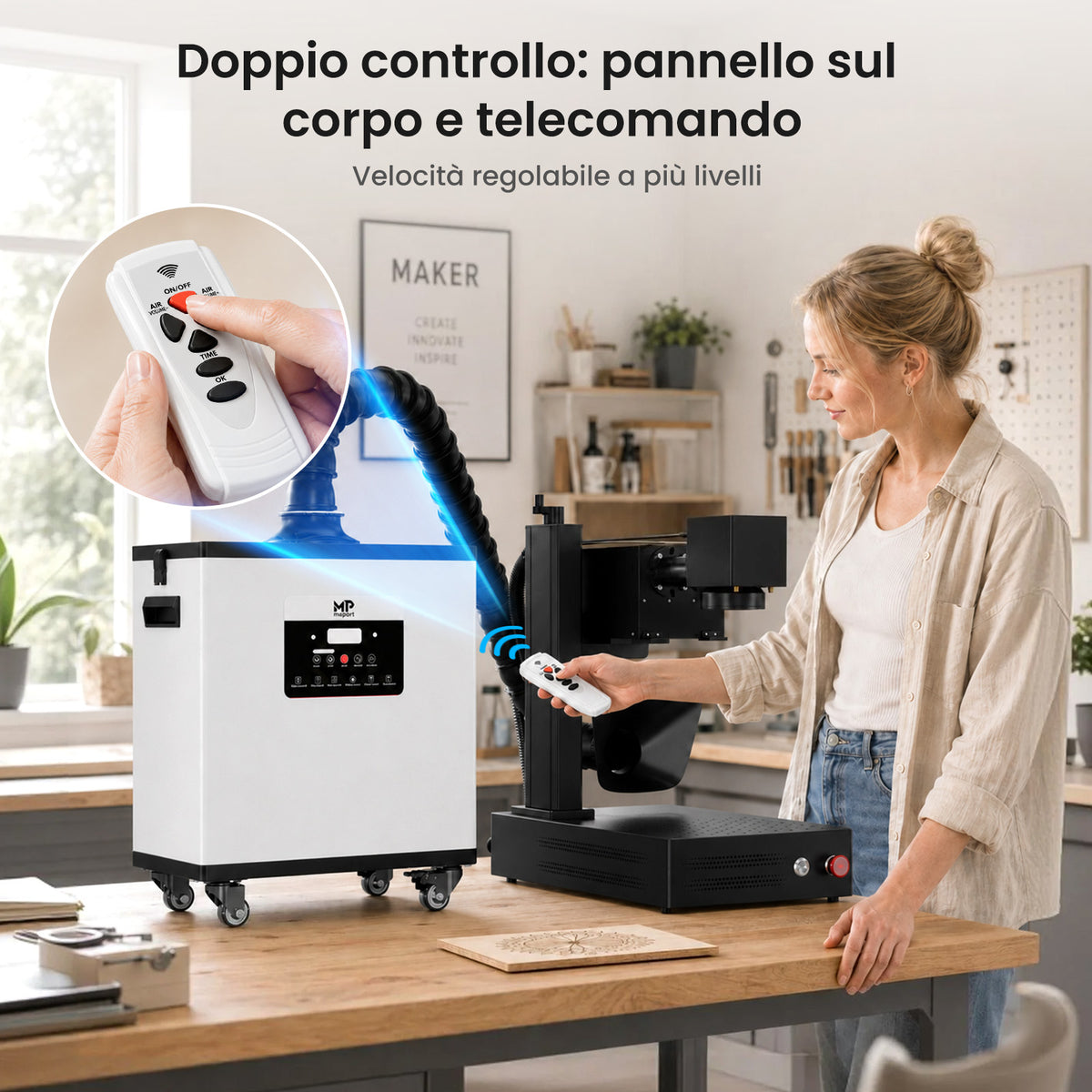 Monport Aspiratore fumi laser 260W con sistema di filtrazione a 4 stadi – Per macchine incisori laser CO₂ e a fibra
