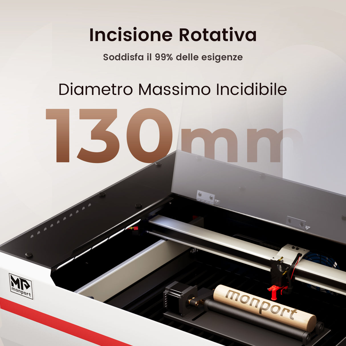 Monport Asse di rotazione del laser a 360° migliorato per gli incisori laser CO2 della serie Reno per il mantenimento di oggetti cilindrici