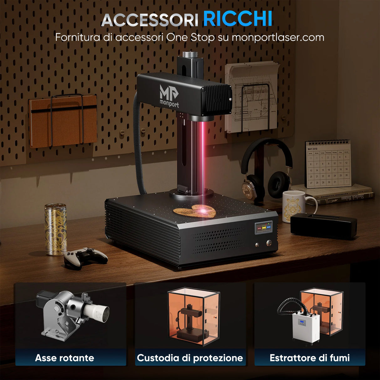 Monport GA migliora la macchina di incisione e di marker con un laser a fibre ottiche MOPA integrato a 100W con connessioni automatiche