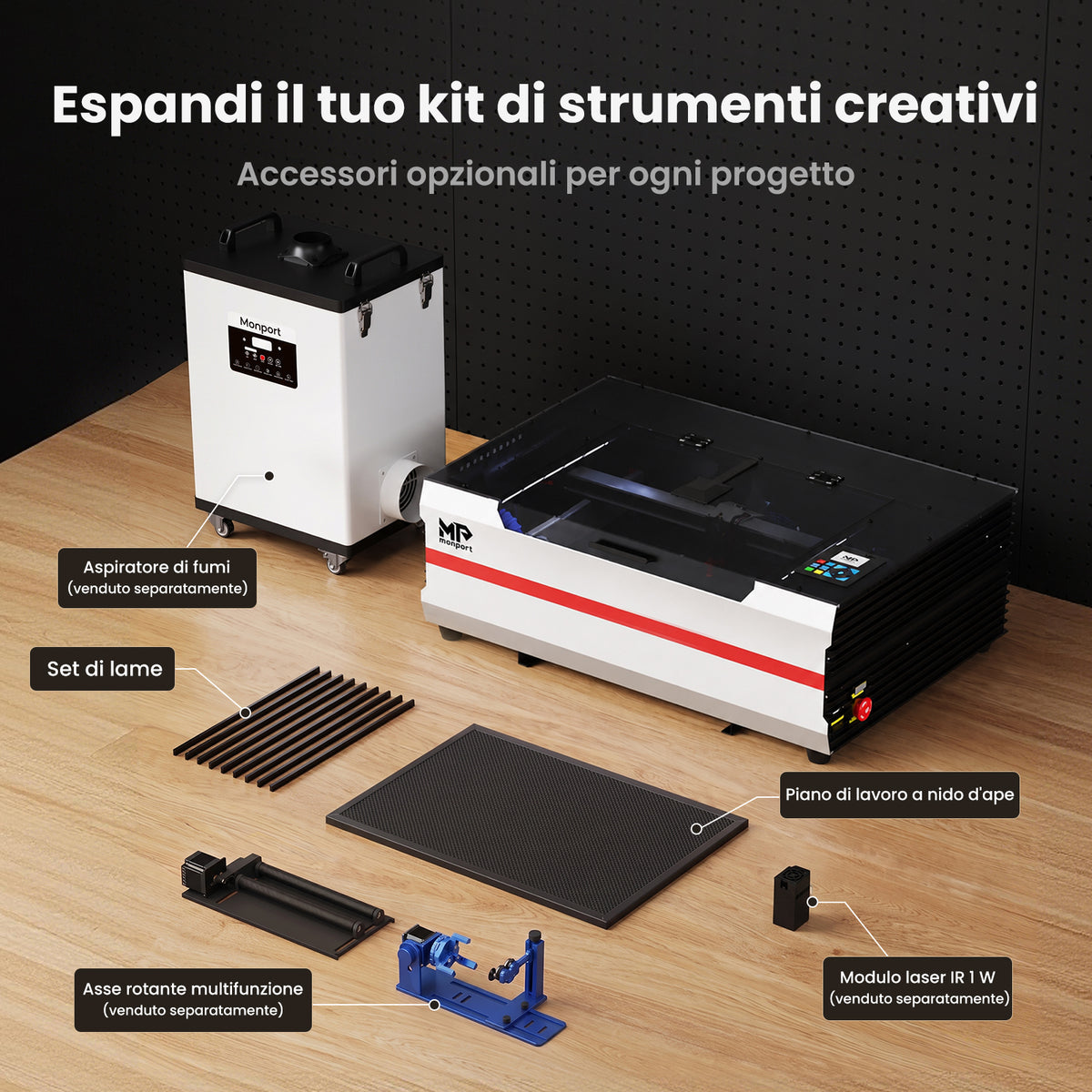 Monport Reno45 Pro Vision Aggiornato 45W Incisore & Tagliatore Laser CO₂ con Raffreddamento ad Acqua Integrato & Fotocamera HD da 8 MP