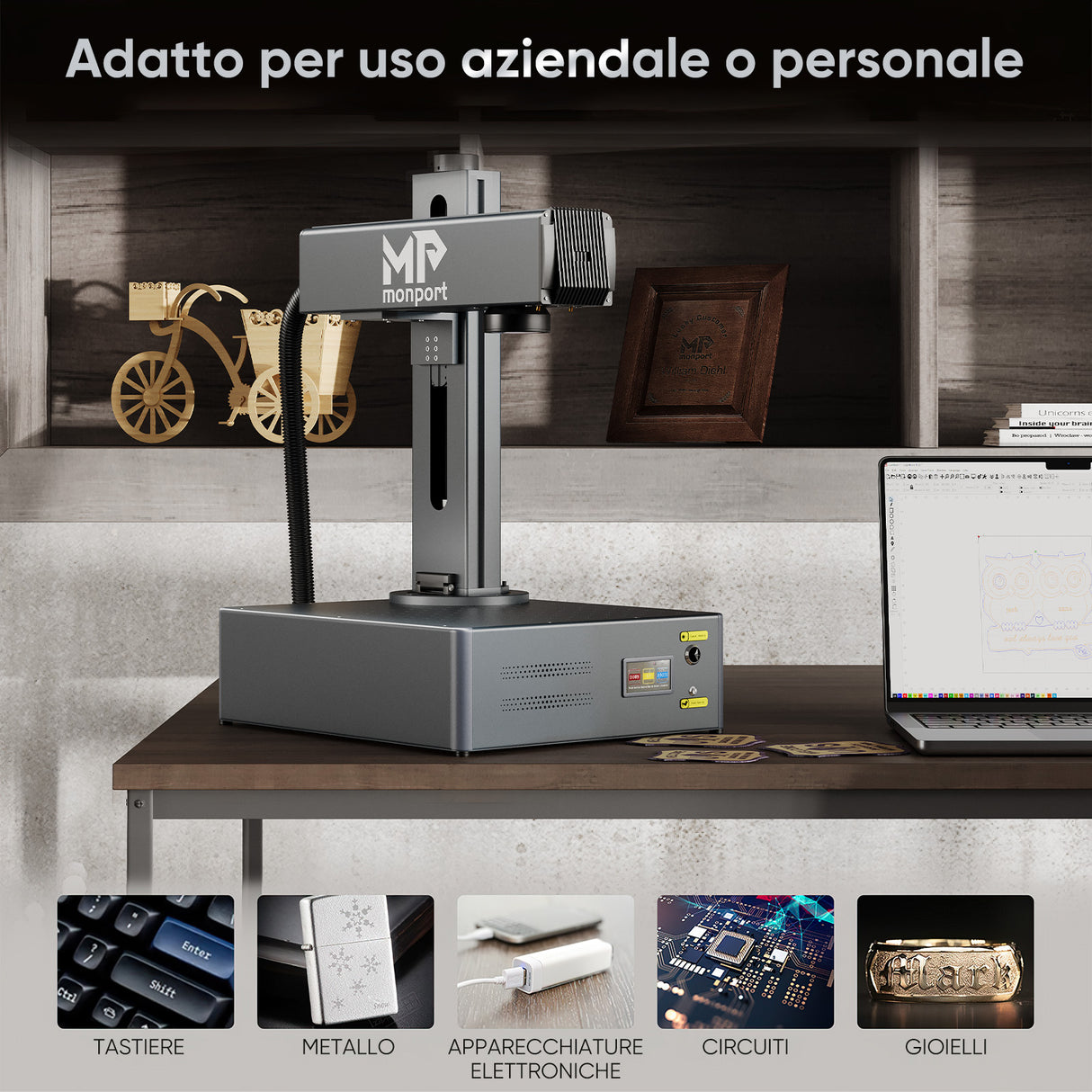 Monport GA migliora la macchina di incisione e di marker con un laser a fibre ottiche MOPA integrato a 30W con connessioni automatiche