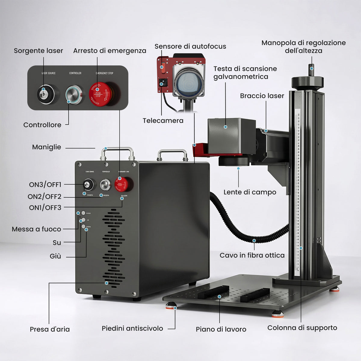 Monport GPro Vision 100W Laser per incisione e marcatura in fibra MOPA Split con Visione Intelligente 16MP e Messa a fuoco automatica