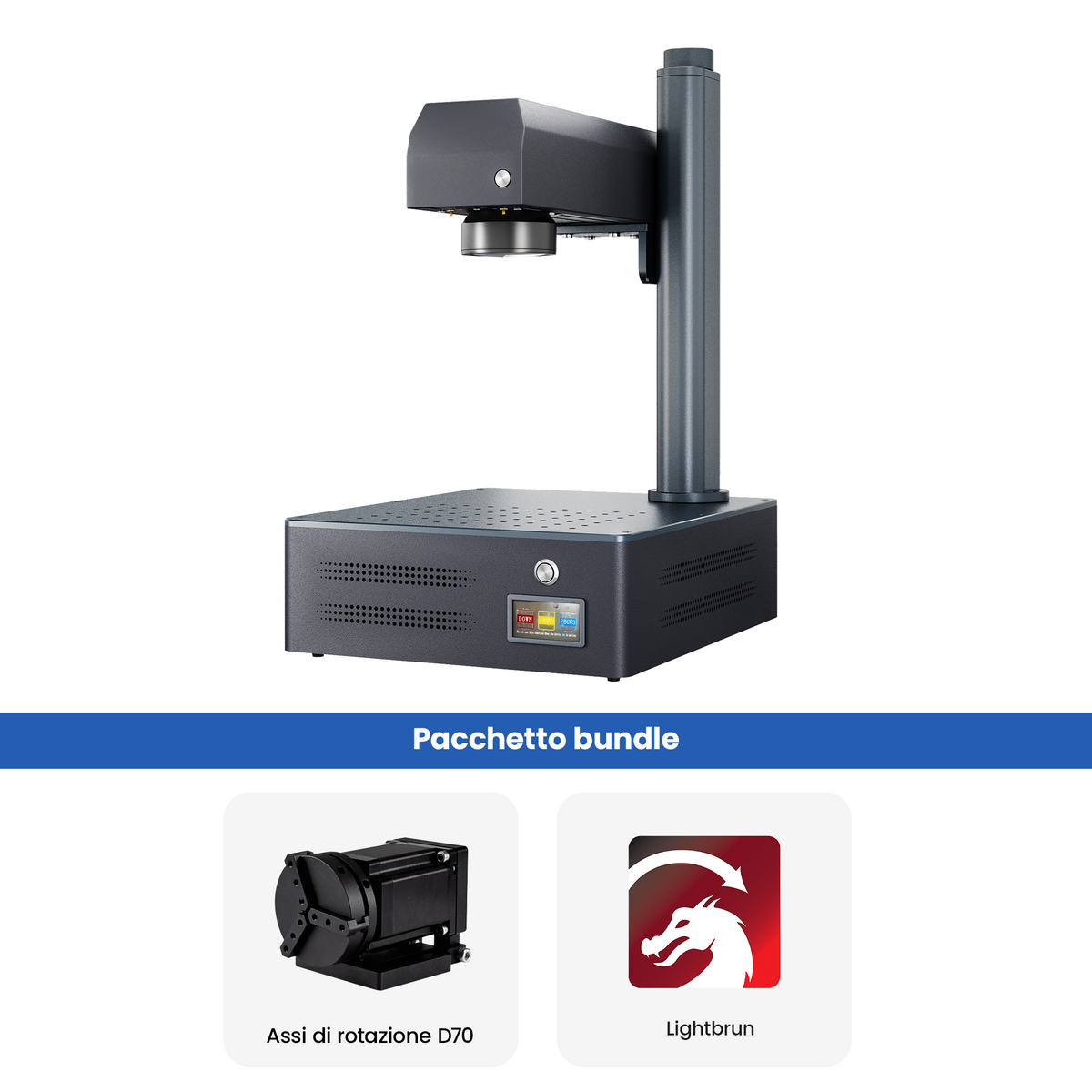 Macchina per incisione e marcatura laser a fibra integrata Monport GM 30W Pro con messa a fuoco automatica - Macchina