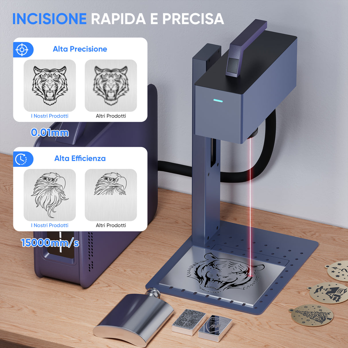 Monport 20W Portable Mini Fiber Laser Engraver per la marcatura a colori del metallo