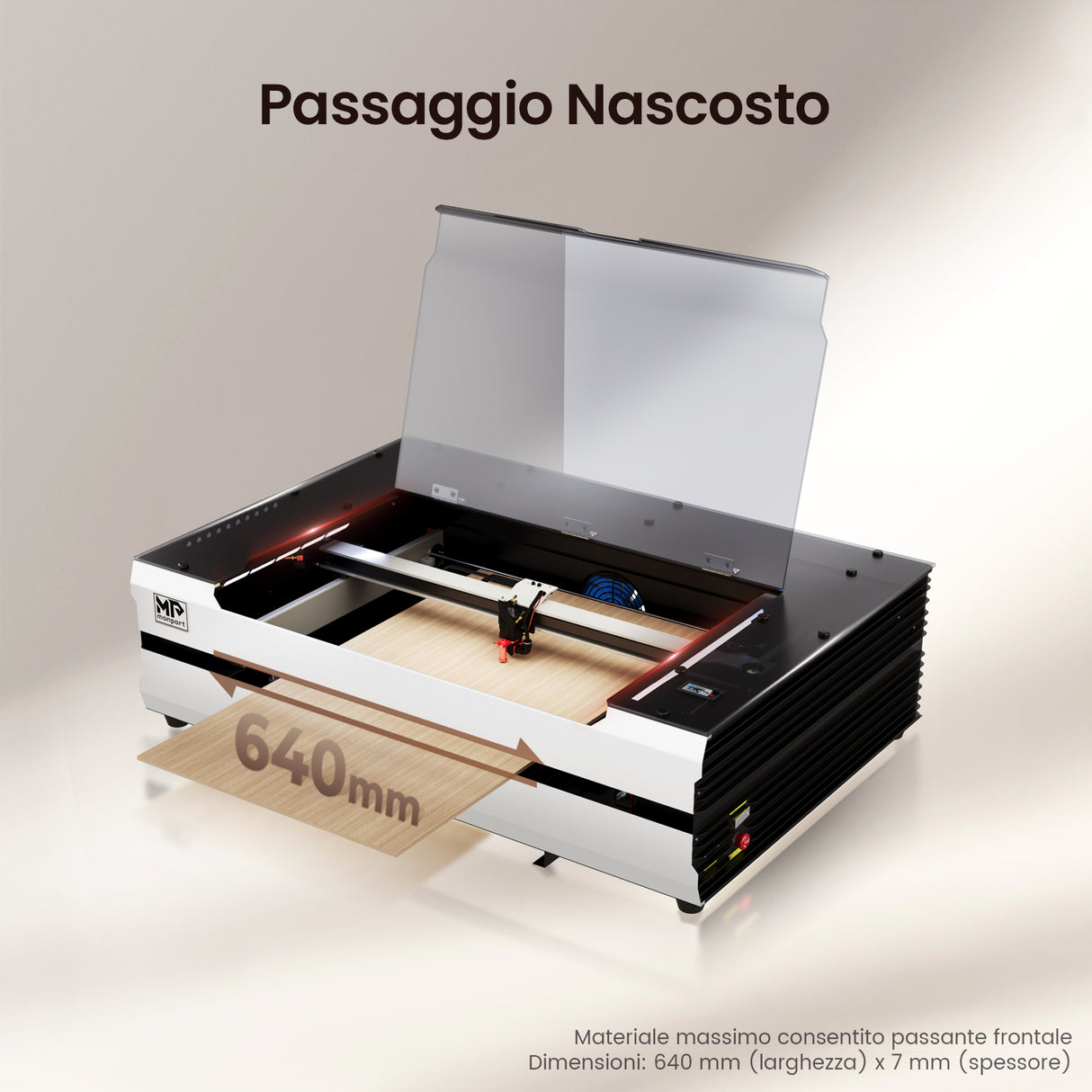 Incisore e taglierina laser CO2 da tavolo Monport Reno65 65W (24“ X 16”) con nuovo semi-autofocus
