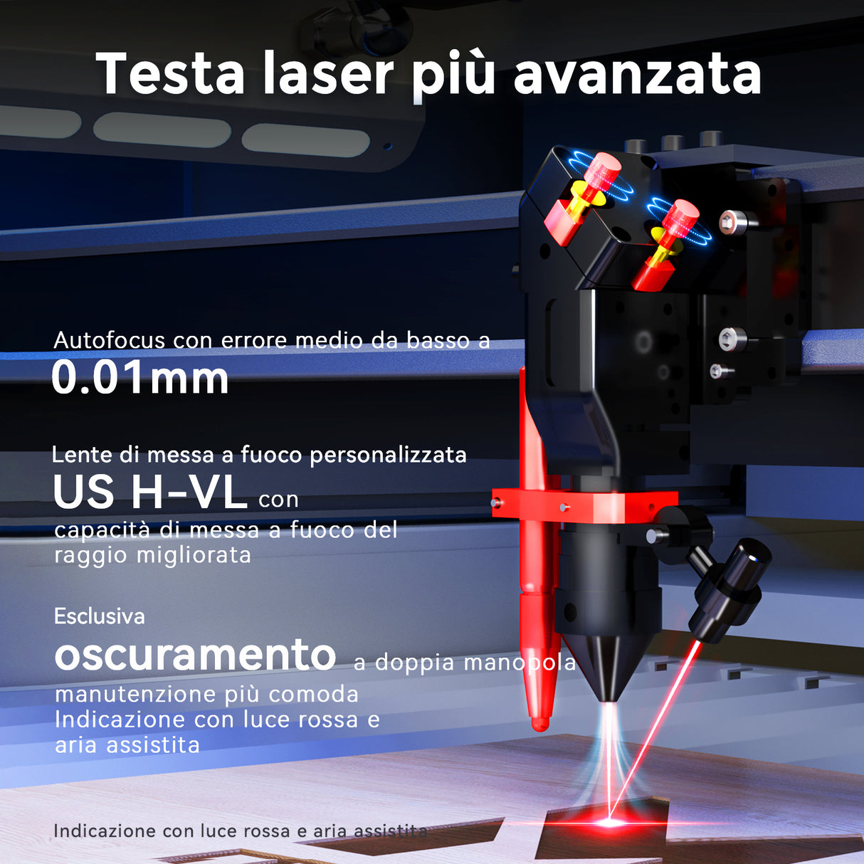 Monport Effi 10S versione aggiornata Macchina per incisione e taglio laser CO2 da 100W con funzione di messa a fuoco automatica e refrigeratore d'acqua integrato