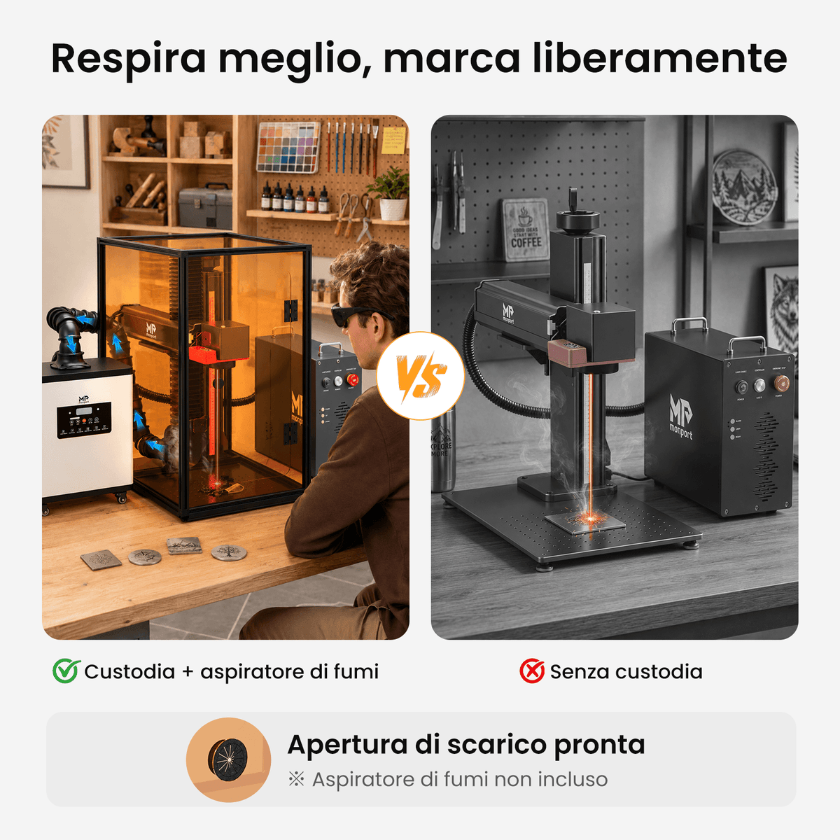 Contenitore per incisore laser Monport per laser a fibra GT e GPro (con interruttore di protezione della porta)