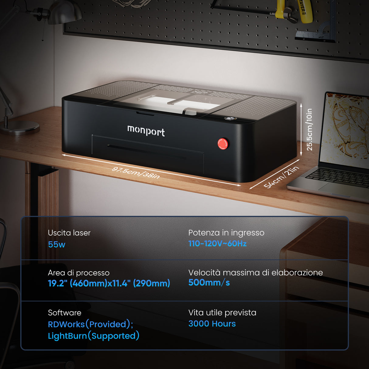 La macchina da intaglio a laser multifunzione MONPORT ONYX 55W (460mm* 280 mm)
