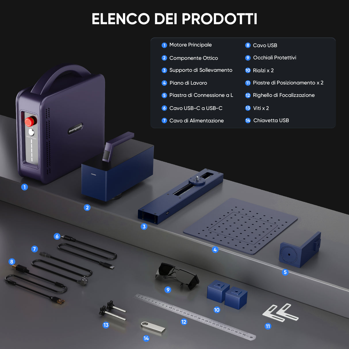 Monport 20W Portable Mini Fiber Laser Engraver per la marcatura a colori del metallo