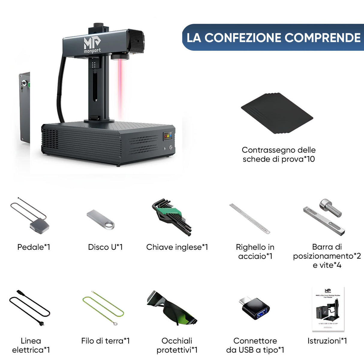 Monport GA migliora la macchina di incisione e di marker con un laser a fibre ottiche MOPA integrato a 100W con connessioni automatiche