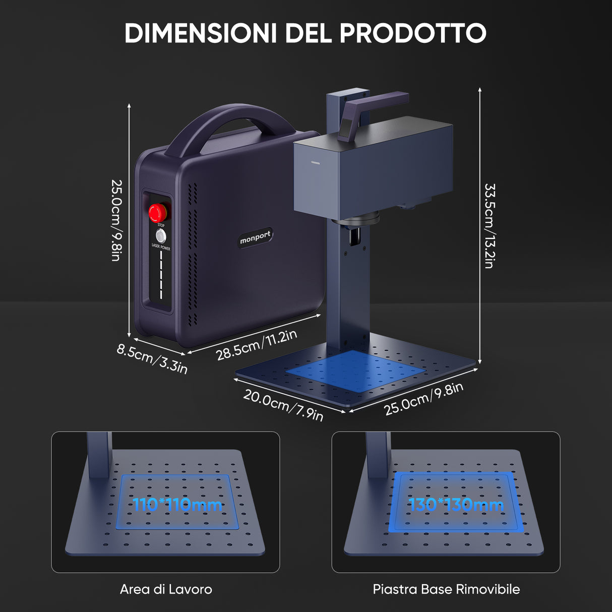 Monport 20W Portable Mini Fiber Laser Engraver per la marcatura a colori del metallo