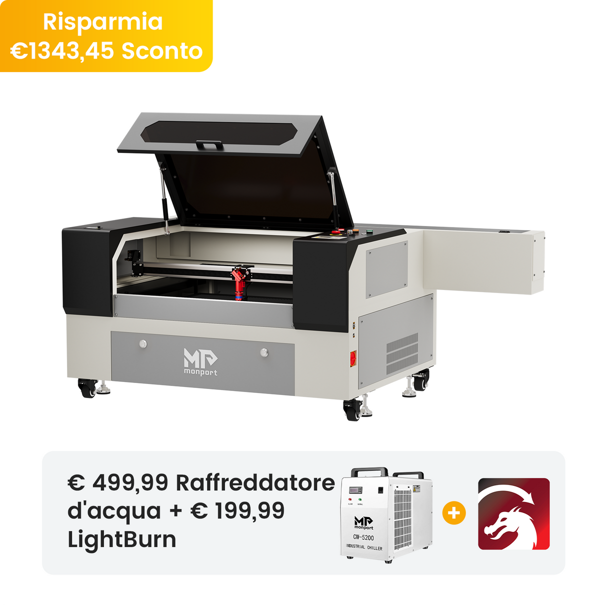 Smussatrice laser 100W a CO2 e tagliatrice (500x700mm), rotala automatica