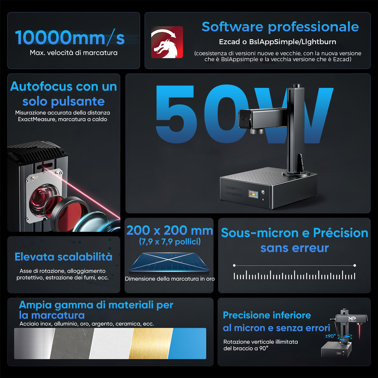 Monport GA Verbesserte 50W Integrierte Faser Lasergravierer & Markiermaschinen mit Autofokus