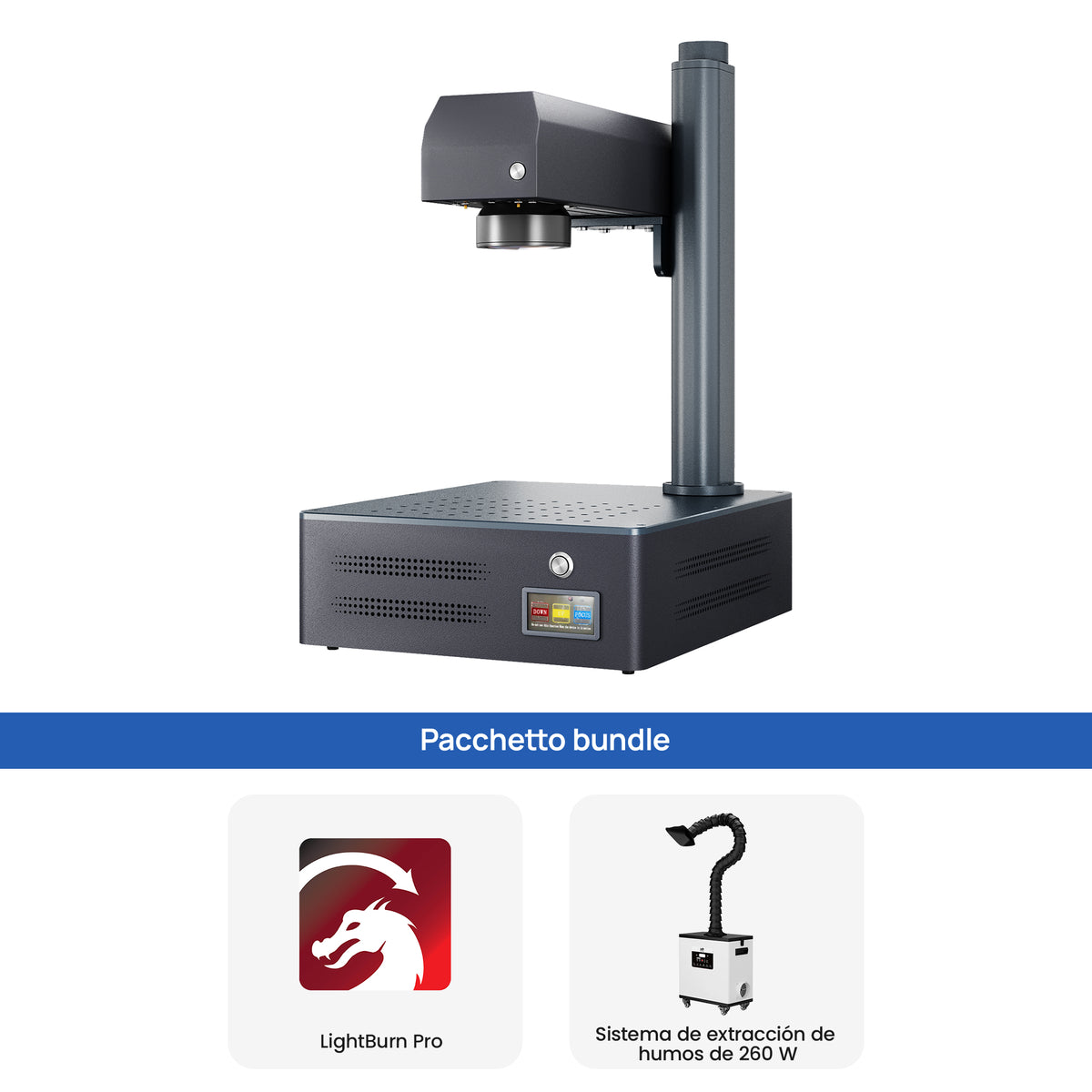 Macchina per incisione e marcatura laser a fibra integrata Monport GM 30W Pro con messa a fuoco automatica - Macchina