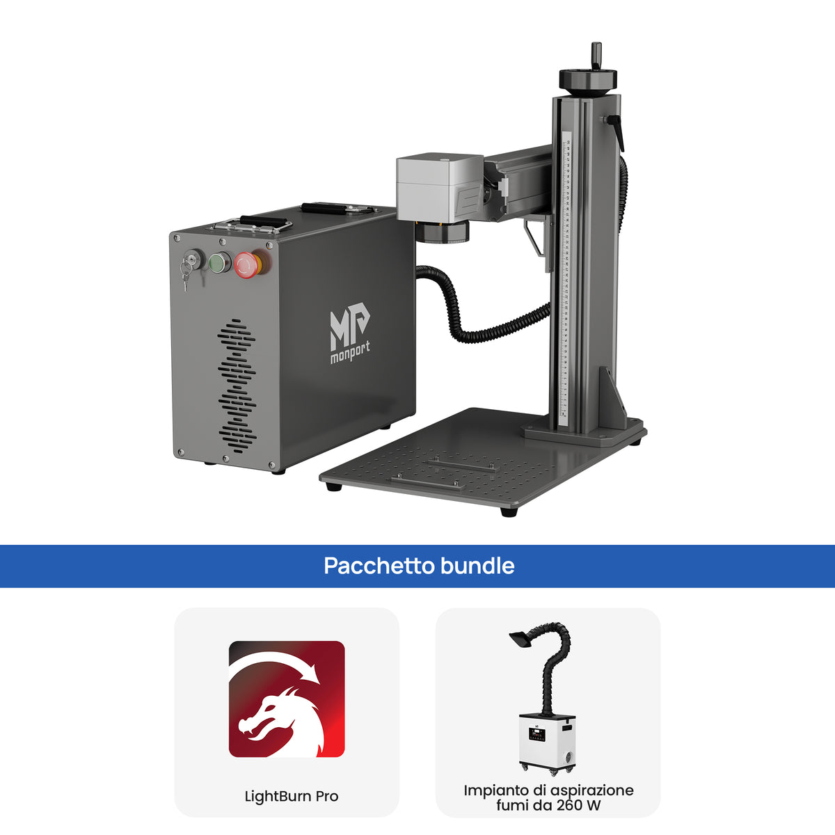 Monport GPro Vision 60W Laser per incisione e marcatura in fibra MOPA Split con Visione Intelligente 16MP e Messa a fuoco automatica