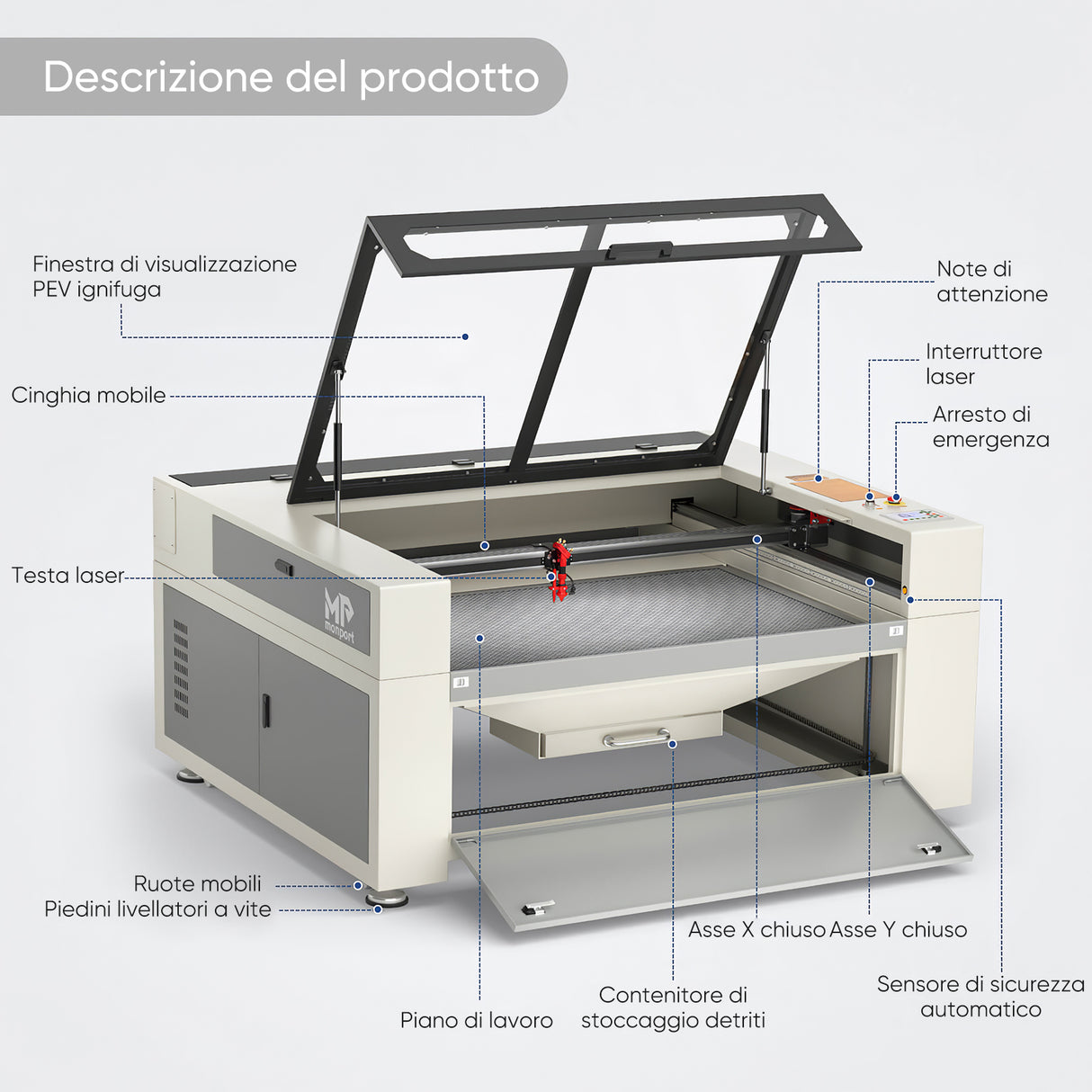 Monport 130W CO2 Impianto laser per intaglio e tagliatrice (1300 x 900 mm)