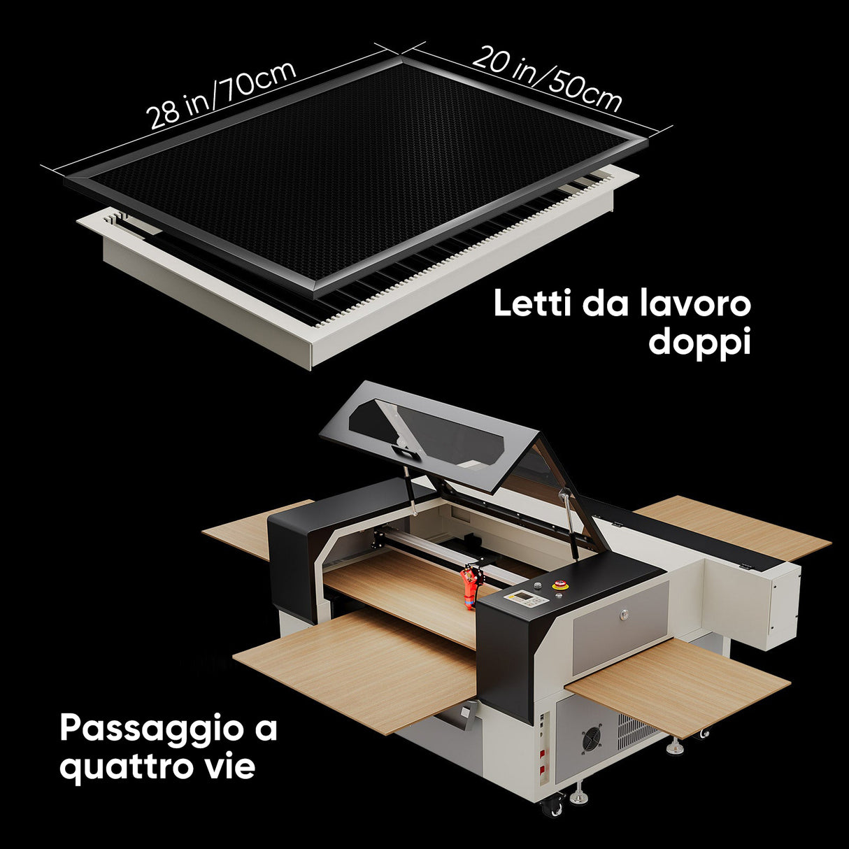 Smussatrici e tagliatrici a raggi laser a 80W CO2 (500x700mm), rinforzate e montate automaticamente