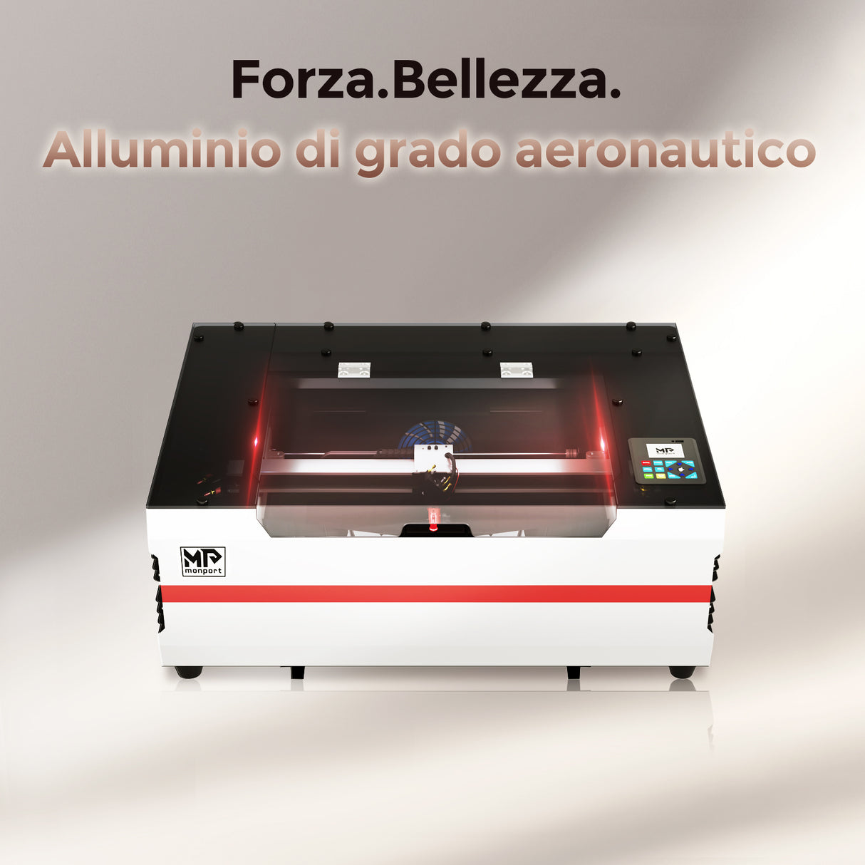 Incisore e taglierina laser CO2 da tavolo Monport Reno45 da 45W (16" X 12") con nuovissima messa a fuoco semi-automatica