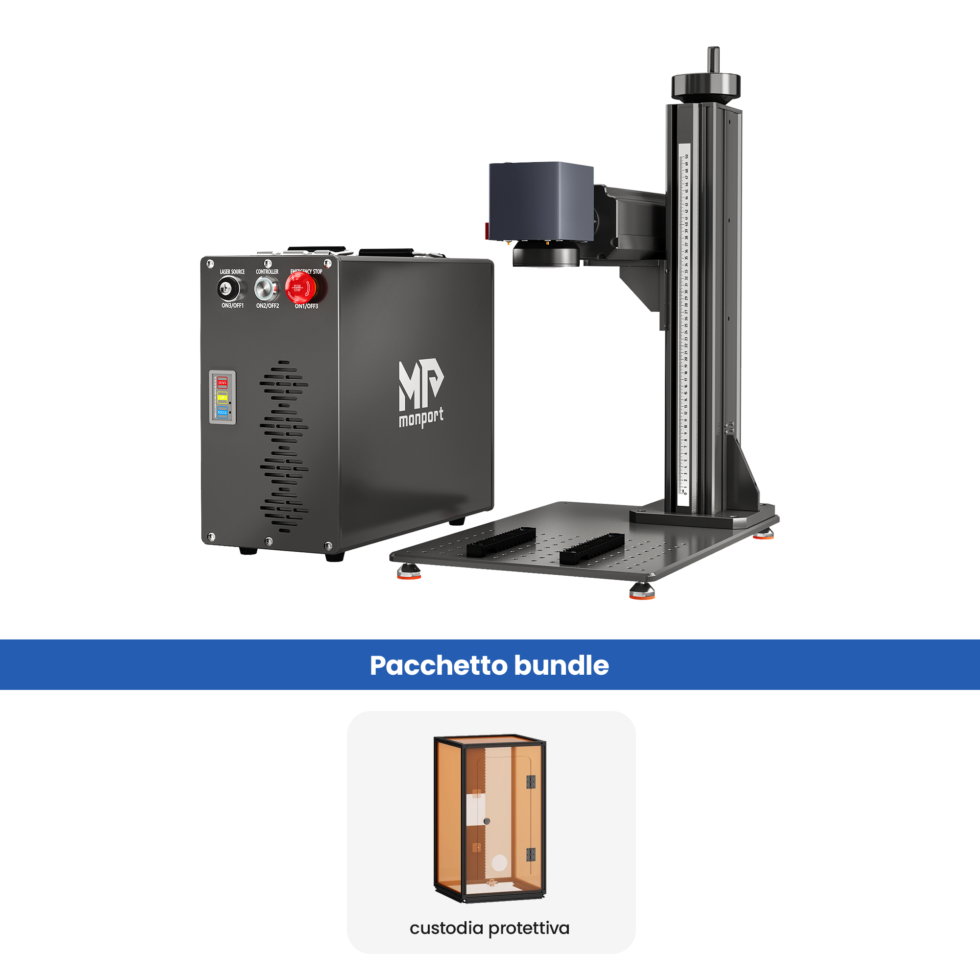 Monport GT 30W Macchina separata per incisione e marcatura a colori con laser a fibra MOPA e messa a fuoco automatica