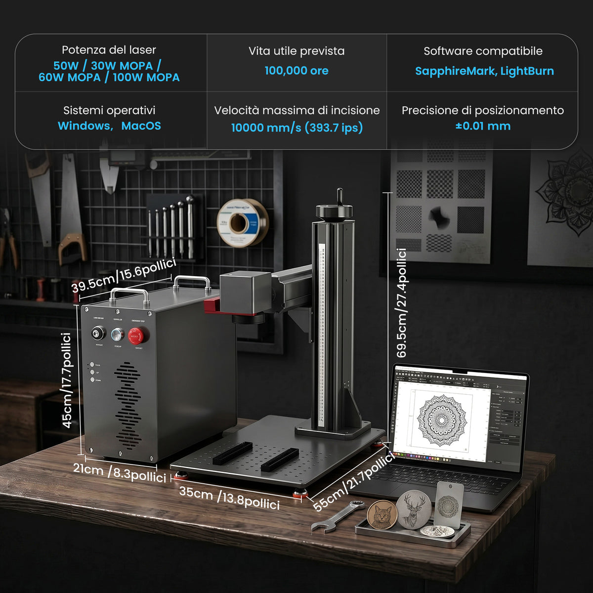 Monport GPro Vision 60W Laser per incisione e marcatura in fibra MOPA Split con Visione Intelligente 16MP e Messa a fuoco automatica