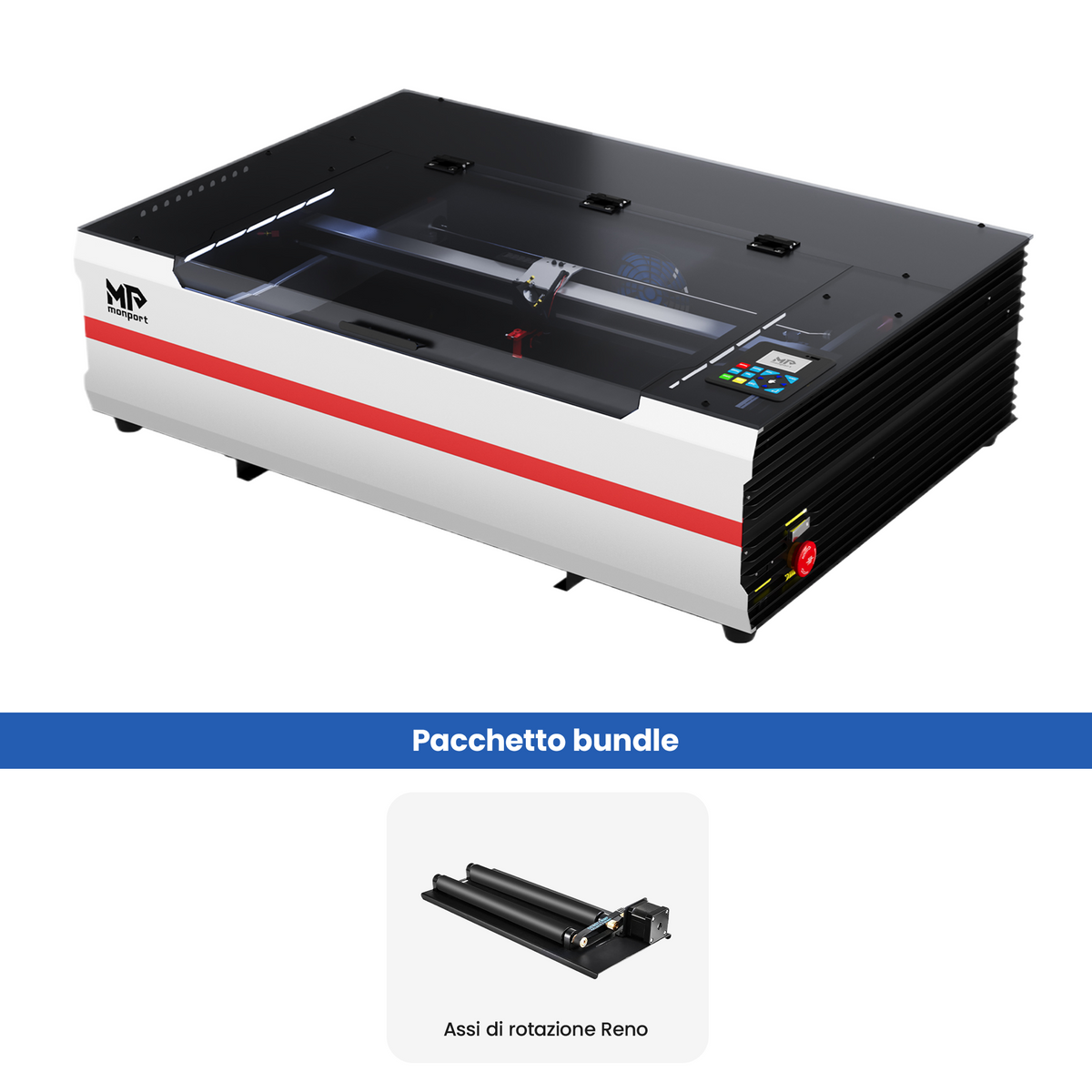 Incisore e taglierina laser CO2 da tavolo Monport Reno65 Pro 65W (24“ X 16”) con nuovo controller DSP e semi-autofocus