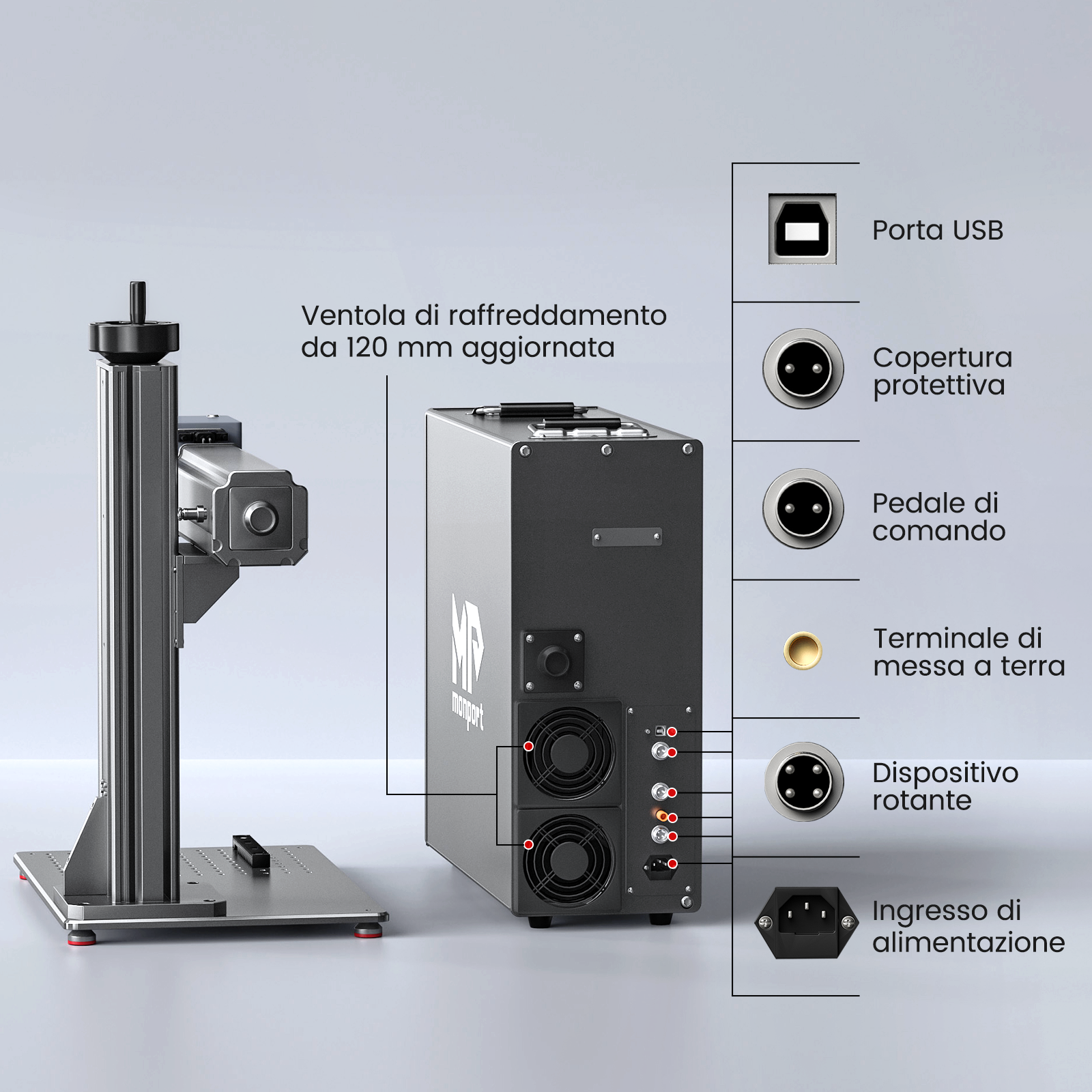 Monport GT 200W Split MOPA & Incisore laser a fibra con messa a fuoco automatica & Macchina per marcatura a colori