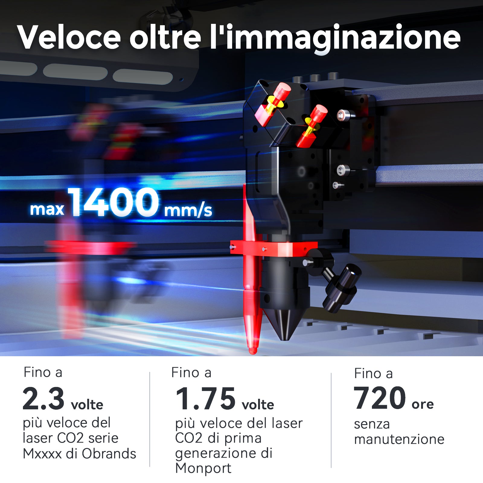 Incisore e tagliatrice laser CO2 Monport Effi 13S 130W aggiornato con messa a fuoco automatica e raffreddamento ad acqua integrato