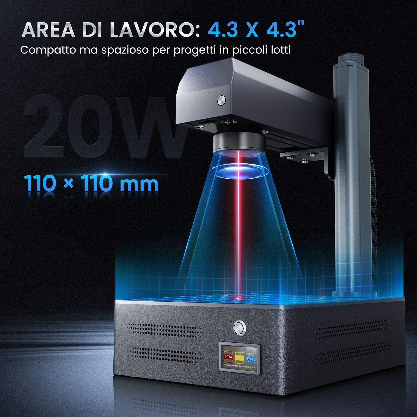 Macchina per marcatura e incisione laser a fibra integrata Monport GM 20W Pro con messa a fuoco automatica - Macchina