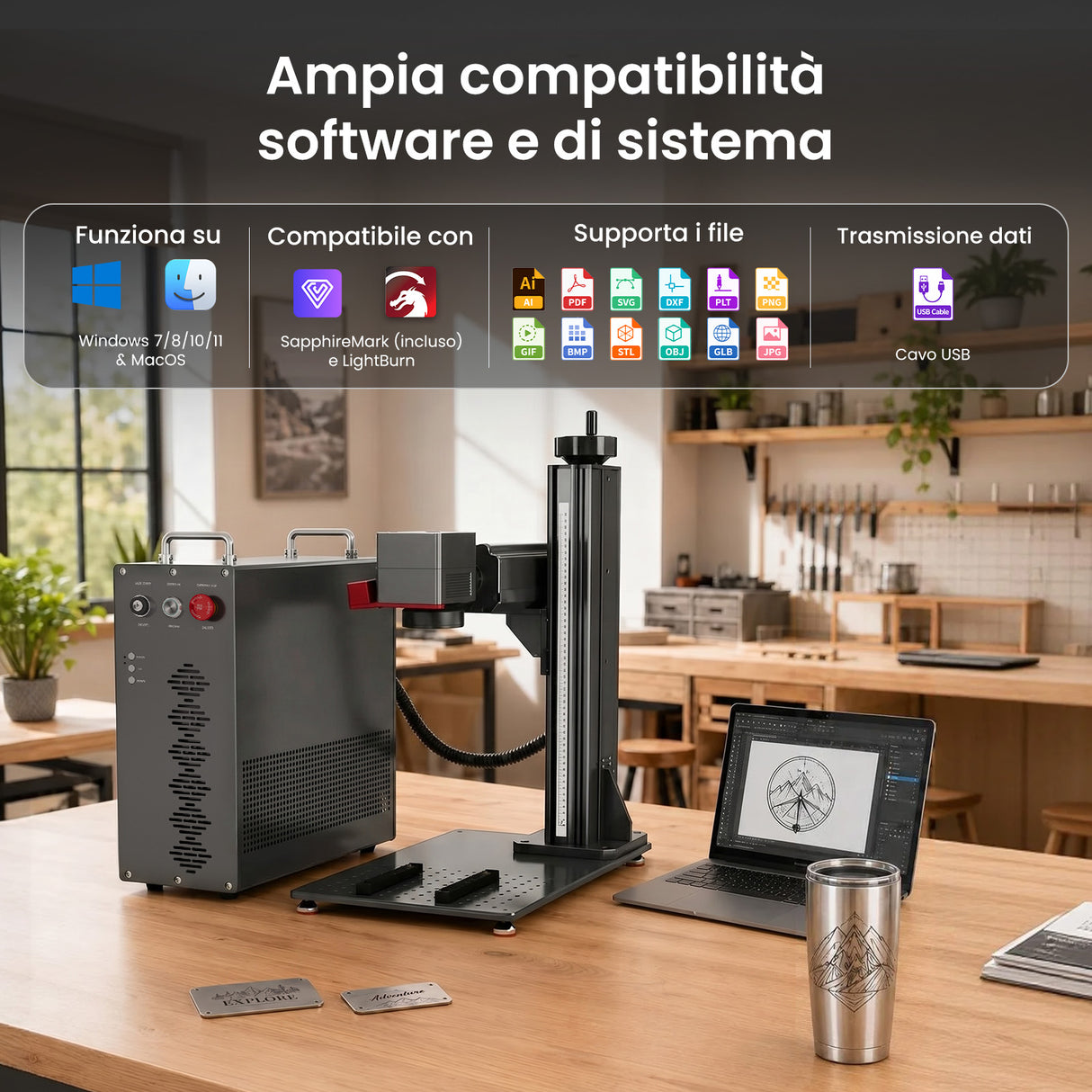 Monport GPro Vision 200W Laser per incisione e marcatura in fibra MOPA Split con Visione Intelligente 16MP e Messa a fuoco automatica