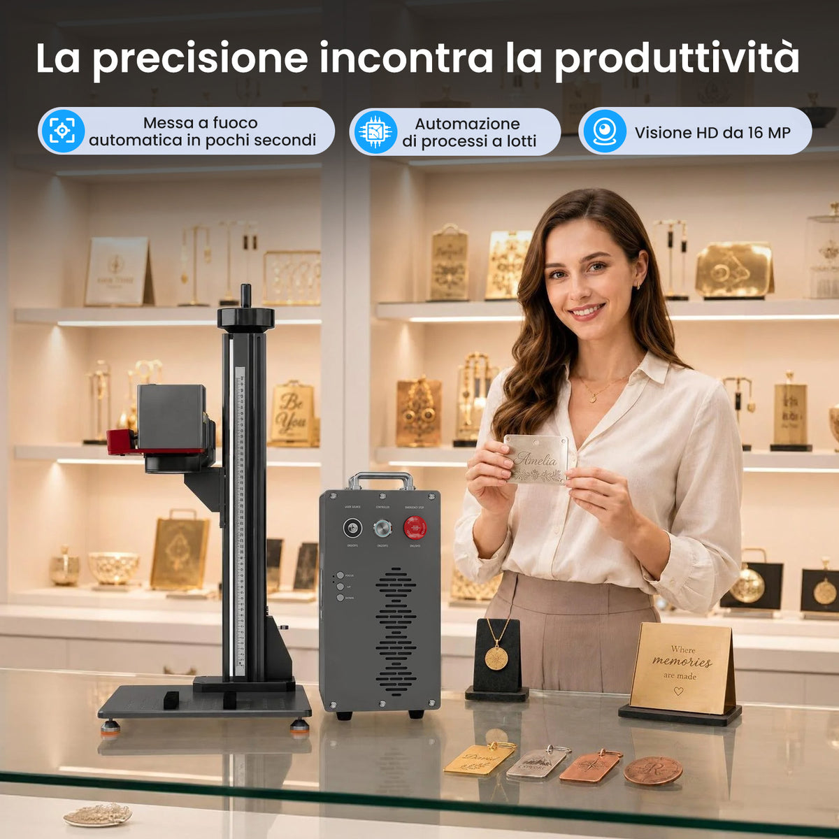 Monport GPro Vision 60W Laser per incisione e marcatura in fibra MOPA Split con Visione Intelligente 16MP e Messa a fuoco automatica