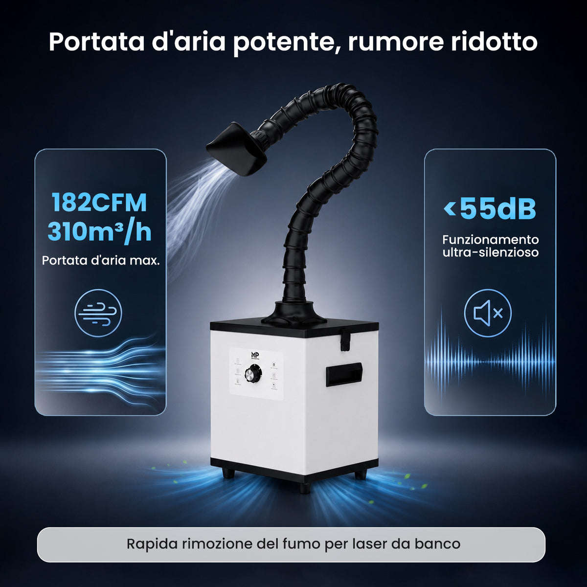 Monport Aspiratore Fumi Laser 200W con Filtrazione a 4 Strati per Incisori Laser CO2 e Fibra