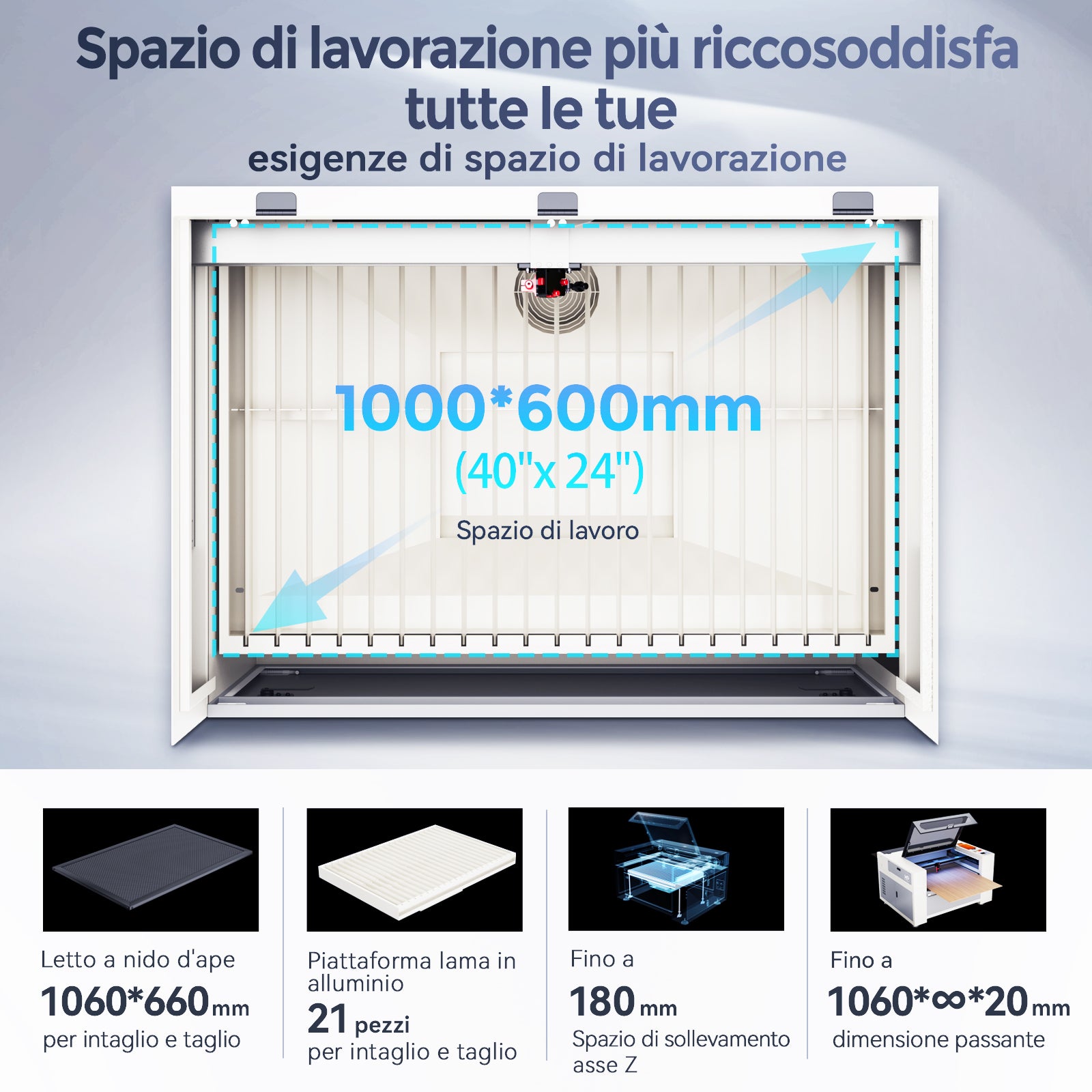 Monport Effi 10S versione aggiornata Macchina per incisione e taglio laser CO2 da 100W con funzione di messa a fuoco automatica e refrigeratore d'acqua integrato