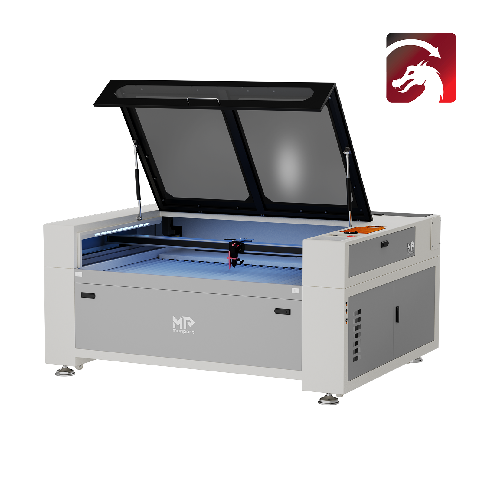 Incisore e tagliatrice laser CO2 Monport Effi 13S 130W aggiornato con messa a fuoco automatica e raffreddamento ad acqua integrato