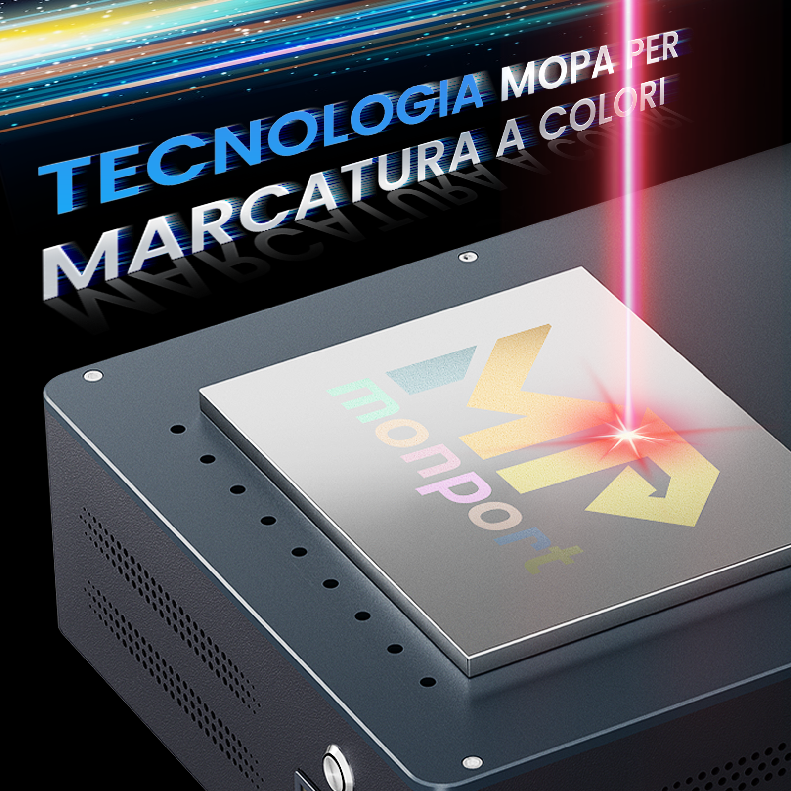 Macchina per incisione e marcatura laser in fibra MOPA integrata Monport GM 30W/60W Pro con messa a fuoco automatica - Macchina
