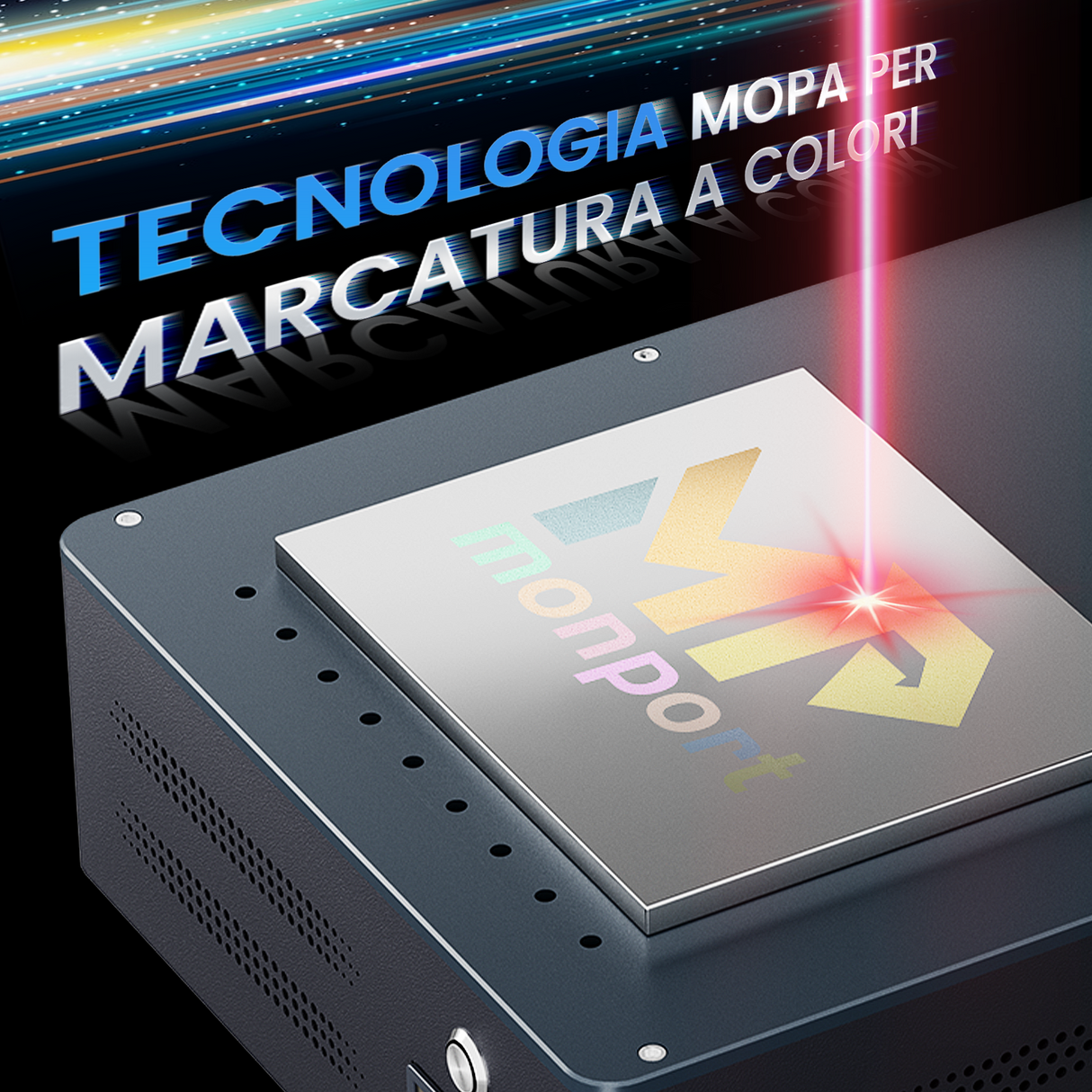 Macchina per incisione e marcatura laser in fibra MOPA integrata Monport GM 30W Pro con messa a fuoco automatica - Macchina
