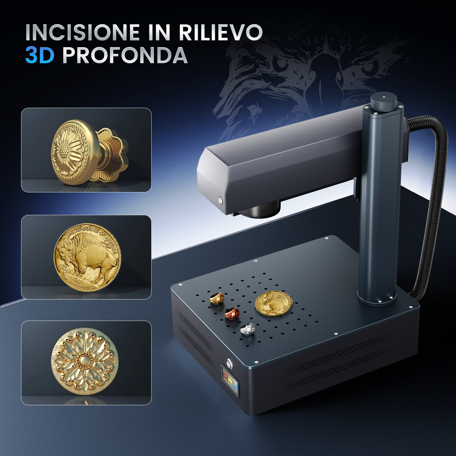 Macchina per marcatura e incisione laser a fibra integrata Monport GM 20W Pro con messa a fuoco automatica - Macchina