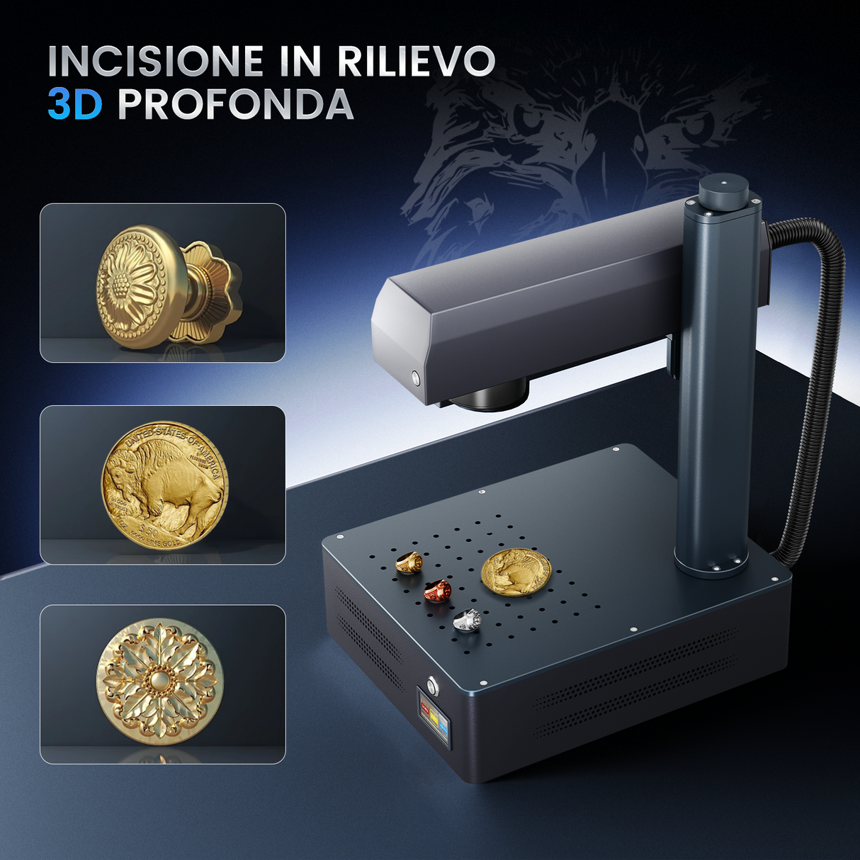 Macchina per incisione e marcatura laser a fibra integrata Monport GM 50W Pro con messa a fuoco automatica - Macchina