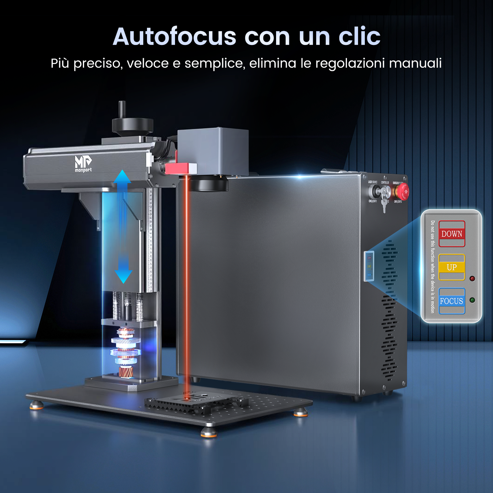 Monport GT 200W Split MOPA & Incisore laser a fibra con messa a fuoco automatica & Macchina per marcatura a colori
